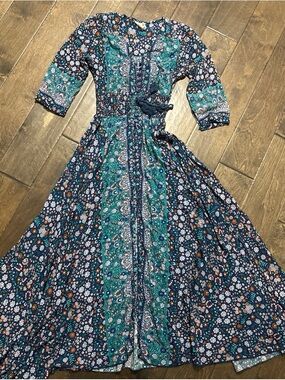 Janie and Jack Teal & Navy Floral Wrap Maxi Dress
